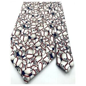 Men's Baseball Themed Briefly Stated 100% Polyester Tie 60" Long x 3.75" Wide